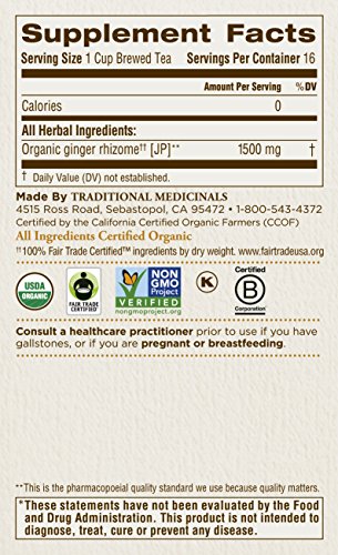 Traditional Medicinals Organic Ginger Tea, 16 Tea Bags (Pack of 6)