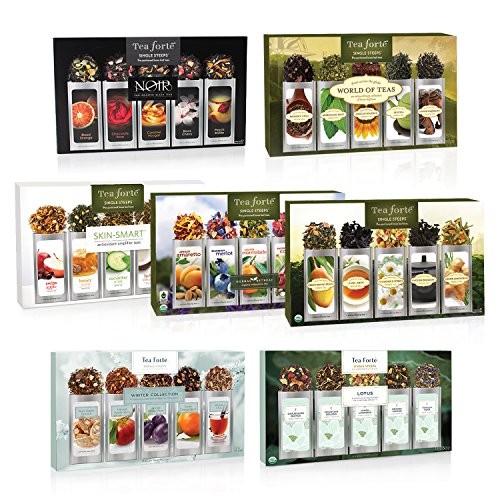 Tea Forte Classic SINGLE STEEPS Loose Leaf Tea Sampler, 15 Single Serve Pouches – Green Tea, Herbal Tea, Black Tea