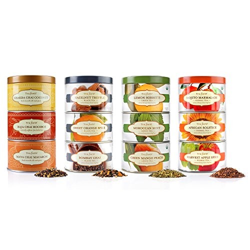 Tea Forte LOOSE LEAF TEA TRIO, 3 Small Tea Tins, Green Tea Sampler – Lemon Sorbetti, Moroccan Mint, Green Mango Peach