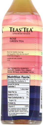 Teas’ Tea, Unsweetened Rose Green Tea, 16.9 Ounce (Pack of 12)