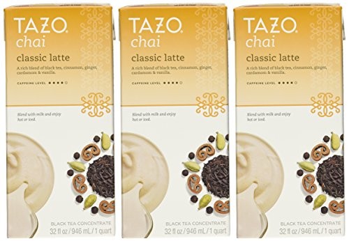 Tazo Chai Natural Spiced Black Tea Latte Concentrate 32-ounce Boxes (Pack of 3)