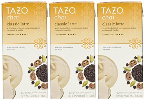 Tazo Chai Natural Spiced Black Tea Latte Concentrate 32-ounce Boxes (Pack of 3)