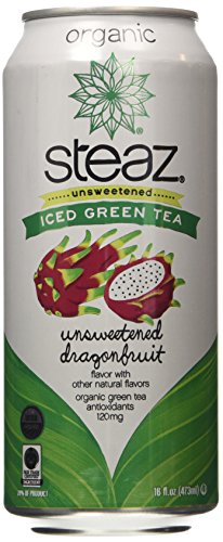 Steaz Organic Iced Green Tea, Unsweetened Dragonfruit, 16 Ounce (Pack of 12)