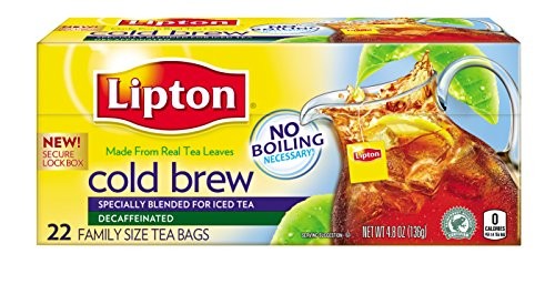 Lipton Decaffeinated Cold Brew, Family Size Tea Bags, 22 Count (Pack of 3)