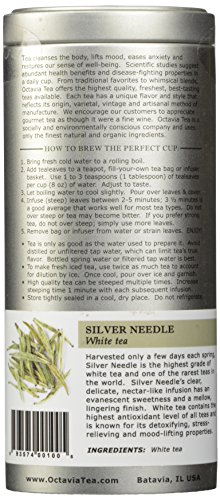 Octavia Tea Silver Needle (Organic White Tea) Loose Tea, 1.23 Ounce Tins