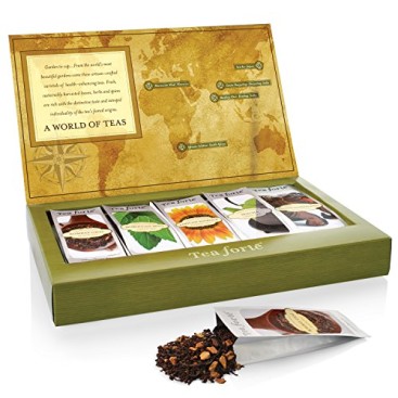 Tea Forte WORLD OF TEAS Sing Steeps Loose Leaf Tea Sampler, 15 Single Serve Pouches – Green Tea, Herbal Tea, Black Tea