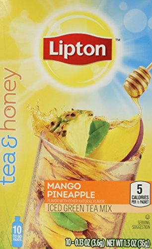 Lipton To Go Stix Iced Green Tea Mix, Tea and Honey, Mango Pineapple, 10-Count (Pack of 4)