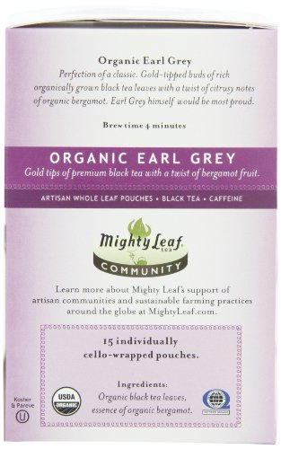 Mighty Leaf Organic Tea, Earl Grey, 15-Count Whole Leaf Pouches (Pack of 3)