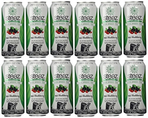 Steaz Zero Calorie Iced Green Tea, Goji Blackberry, 16 Ounce (Pack of 12)