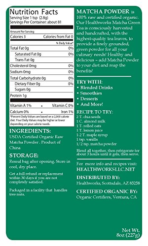 Matchaworks USDA Certified Organic Culinary Grade Matcha Green Tea Powder 8oz