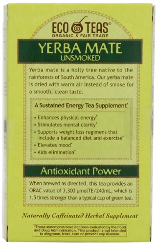 Eco Teas Organic Yerba Mate Unsmoked Green Energy, 24-Tea Bags