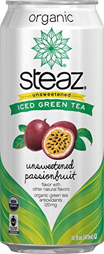 Steaz Organic Iced Green Tea, Unsweetened Passionfruit, 16 Ounce (Pack of 12)