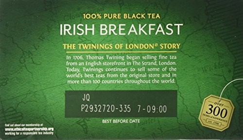 Twinings Irish Breakfast Black Bagged Tea, 50 Count