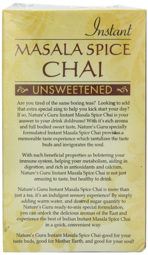 Nature’s Guru Instant Unsweetened Chai, Masala Spice, 10-Count