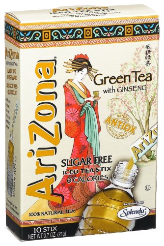 AriZona Green Tea with Ginseng Sugar Free Iced Tea Stix, 10 Count, (Pack of 6)