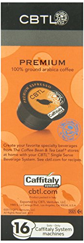 CBTL Premium Espresso Capsules By The Coffee Bean & Tea Leaf, 16-Count Box