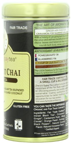 Zhena’s Gypsy Tea, Coconut Chai, 22 Count  Black Tea Sachets