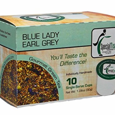 Special Tea Blue Lady Earl Grey Green and Rooibos Tea Single Serve Cups, 30 Gram