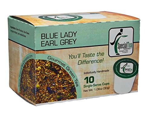 Special Tea Blue Lady Earl Grey Green and Rooibos Tea Single Serve Cups, 30 Gram