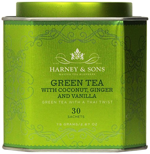 Harney and Sons Green Tea with Coconut , Flavored Green 30 Sachets per Tin, 2.67 oz