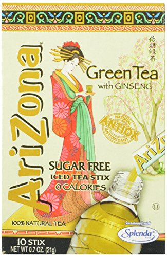 AriZona Green Tea with Ginseng Sugar Free Iced Tea Stix, 10 Count, (Pack of 6)