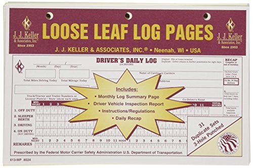 J.J. Keller 8524 Loose Leaf Driver’s Daily Log Sheet with DVIR