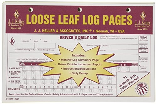 J.J. Keller 8524 Loose Leaf Driver’s Daily Log Sheet with DVIR