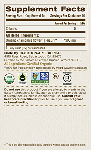 Traditional Medicinals Organic, Chamomile, 16-Count Boxes (Pack of 6)
