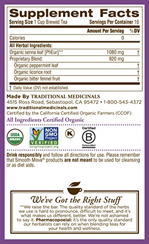 Traditional Medicinals Organic Smooth Move Peppermint Tea, 16 Tea Bags