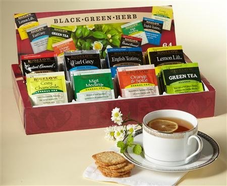 Bigelow Tea Company Products – Tea Tray Pack, 8 Assorted Teas, 64/BX – Sold as 1 BX – Tea tray pack includes eight tea bags each of Constant Comment, Earl Grey, English Teatime, Lemon Lift, Mint Medley, Orange and Spice, Cozy Chamomile and Green Tea. Tea bags are individually wrapped.