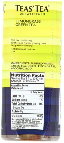 Teas’ Tea, Unsweetened Lemongrass Green Tea, 16.9 Ounce (Pack of 12)