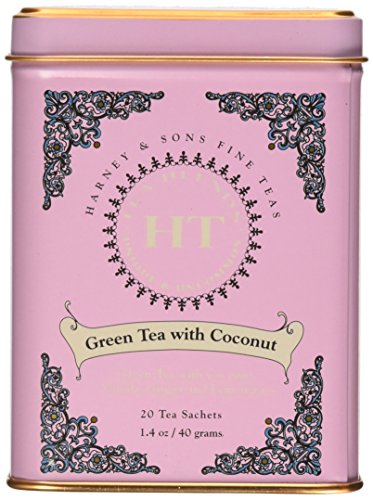 Harney and Sons Fine Teas, Green Tea coconut, 20 tea sachets 1.4 oz/ 40 grams