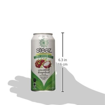 Steaz Organic Iced Green Tea, Unsweetened Dragonfruit, 16 Ounce (Pack of 12)