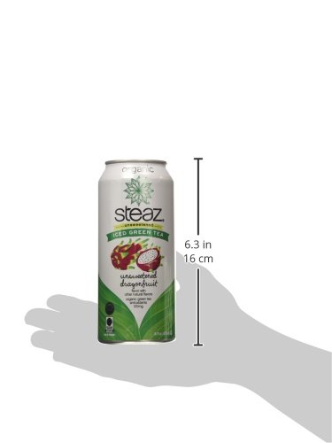 Steaz Organic Iced Green Tea, Unsweetened Dragonfruit, 16 Ounce (Pack of 12)