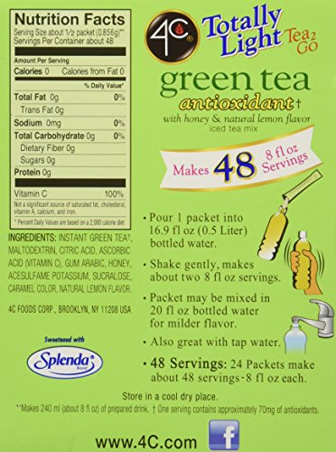 4C Totally Light Tea 2 Go Green Tea, Ice Tea Mix, Sugar Free, 20-Count Boxes (Pack of 3)