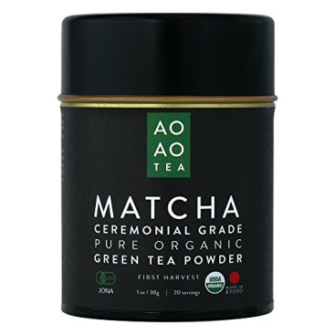 AO AO TEA – Matcha Green Tea Powder – Ceremonial Grade 1oz / 30g – Beautiful Quality and Delicious Flavor! All Natural Energy Boost! – USDA Certified Organic – Product of Japan