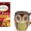 Twinings Pumpkin Spice Chai Tea with Chocolate Porcelain Owl Mug – Gift Boxed Bundle -Drink the Fall Season in Style