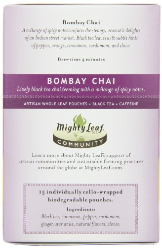 Mighty Leaf Tea, Bombay Chai, 15-Count Whole Leaf Pouches (Pack of 3)