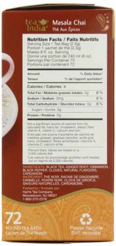 Tea India Masala Chai Tea, 72 Tagless Tea Bags, 5.8-Ounce Boxes (Pack of 6)