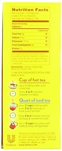Lipton Tea Bags, Cup Size 100Count,  8 Ounce Box