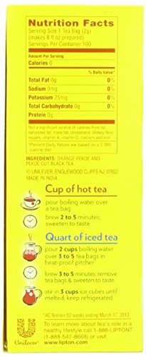 Lipton Tea Bags, Cup Size 100Count,  8 Ounce Box