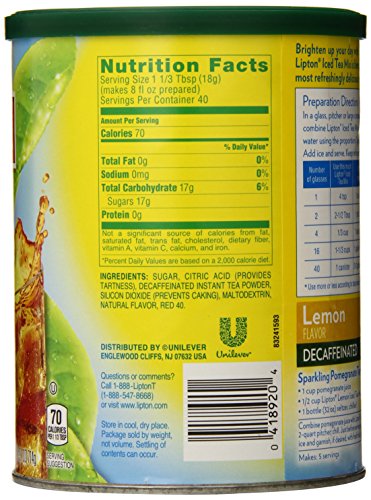 Lipton Iced Tea Mix, Decaffeinated Lemon Sweetened (1 lbs 9.1 ounces) (Pack of 3)