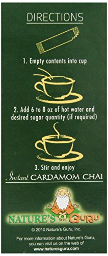 Nature’s Guru Instant Unsweetened Chai, Cardamom, 10-Count