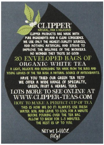Clipper Fair Trade Organic White Tea, 20-Count (Pack of 6)