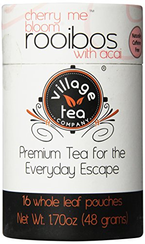 Village Tea Company Cherry Me Bloom Rooibos with Acai Tea,  16 Count Biodegradable Pouch