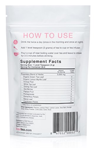 Baetea Complexion Tea: Get Healthy, Glowing, & Imperfection Free Skin, 26 Servings, with Potent Traditional Organic Herbs, Ultimate Way to Nourish & Fortify