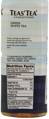 Teas’ Tea, Unsweetened Green & White Tea, 16.9 Ounce (Pack of 12)