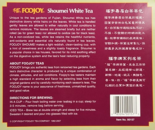 Foojoy Shoumei White Tea 100 Tea Bags