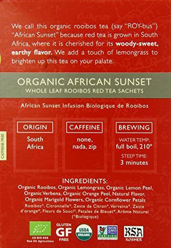 Two Leaves Tea Company Organic African Sunset Red Tea, 15-Count Boxes (Pack of 6)