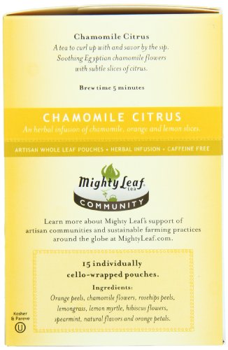 Mighty Leaf Tea Chamomile Citrus, 15-Count Whole Leaf Pouches (Pack of 3)